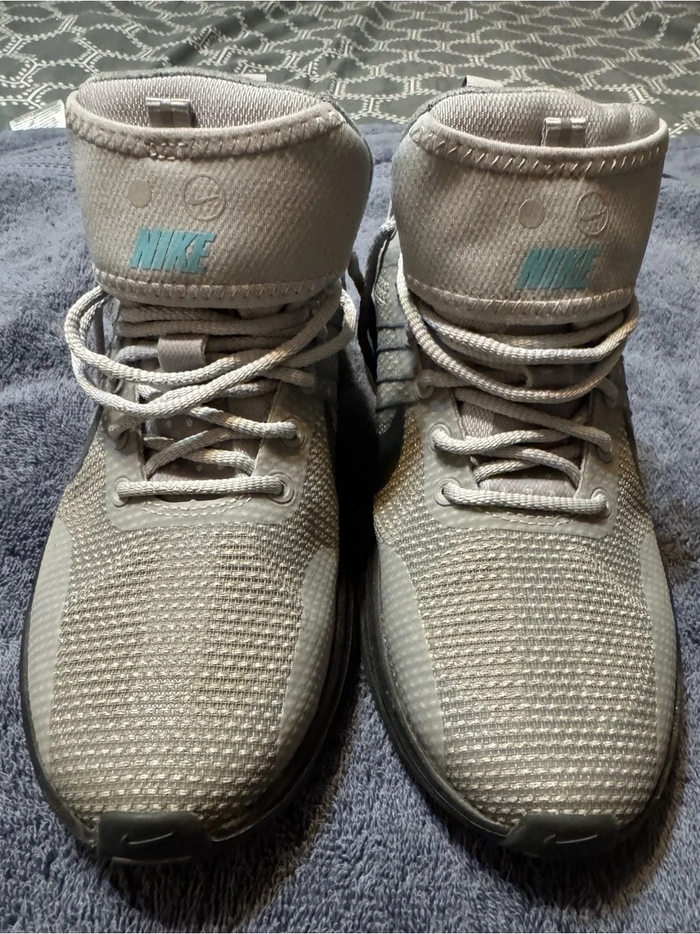 Nike Gray Shoe Size Label with Black Swoosh